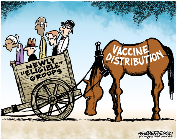 SpringerToons's tweet photo. On the bright side, so many people want the #CovidVaccine . See more cartoons at https://t.co/EbonnlF1EV https://t.co/9tFo7BGfCj