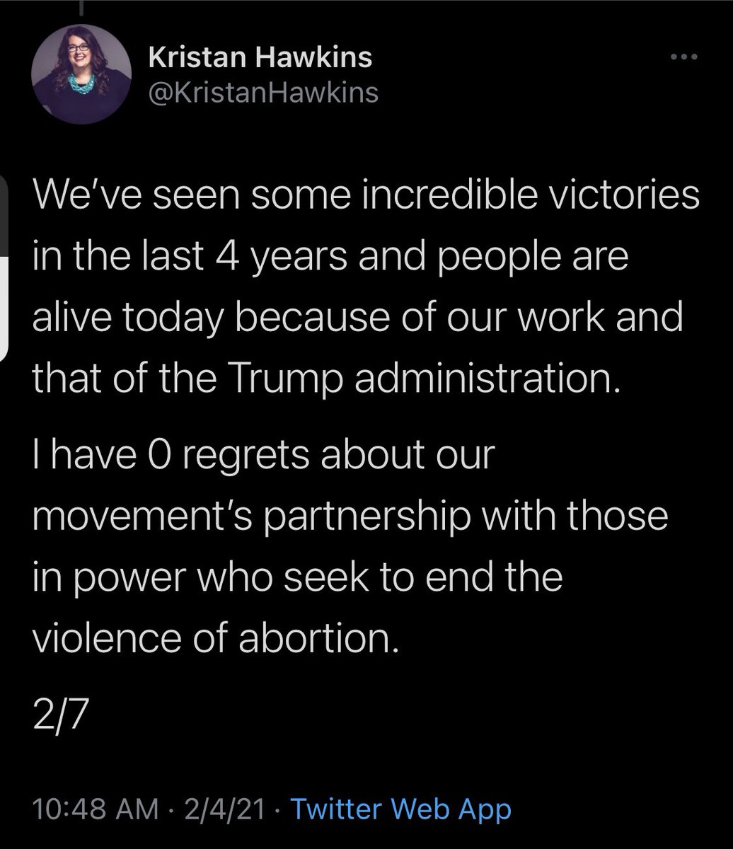 “0 regrets” about partnering with an administration that put children in detention camps and let hundreds of thousands of people die in a global pandemic? (And that isn’t even a fraction of the damage Trump caused.)

Good to know the priorities of the anti-choice movement.