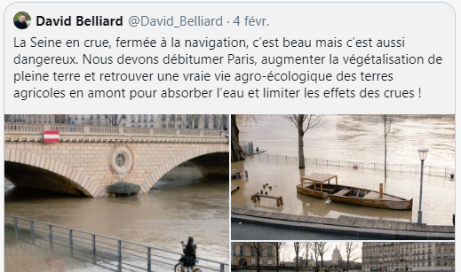 [Thread] Ce twitt' d'un élu parisien sème la confusion depuis hier. En tant qu'agro-climatologue, j'interviens de façon pédagogique pour expliquer en quoi les 3 points abordés (urbanisation parisienne, végétalisation de Paris et agro-écologie) n'ont rien avoir avec les crues. 
