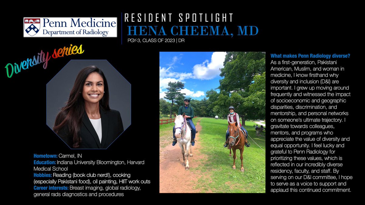 An integral part of our diversity and inclusion committee, a champion for women in medicine, and an all-around superstar resident — meet our amazing R2, Hena Cheema @HenaSara @futureradres #pennradresspotlights #pennmedicine #pennradiology #WIR