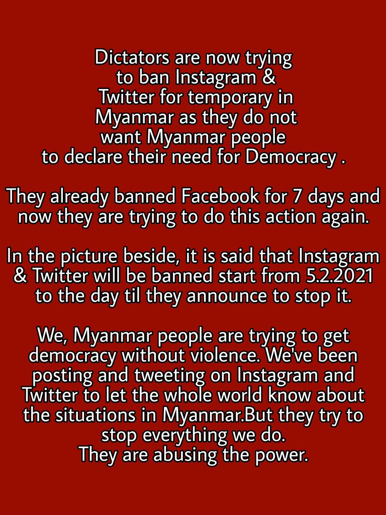 wuyadanar's tweet photo. FREEDOM FROM FEAR
We need the internet.
We need to use socail apps to speak
out.
The military fuck!
#HearTheVoiceOfMyanmar 
#WeNeedDemocracy https://t.co/zS0deFV2mH