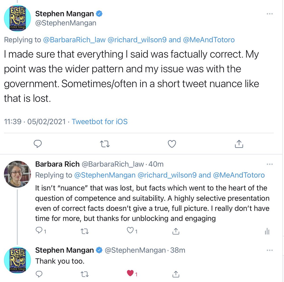 It’s only fair to say that Stephen Mangan did delete his tweet, unblock me, and discuss it civilly