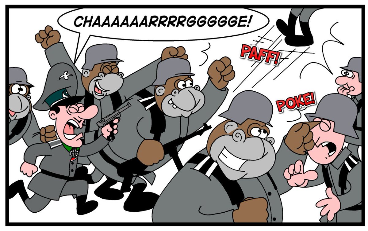 WallopAnnual's tweet photo. CHAAAAAARRRRGGGGGE!
It's not every day you see a bunch of gorillas dressed as Nazis charging and bunch of Nazis. Only in the WALLOP! Annual
Gary’s Gorillas:  - Written by Brian M Clarke and illustrated by John Jackson. #wallop #kickstarter
BACK IT NOW! https://t.co/kRW8vXirlk https://t.co/vjtjSsHxxQ