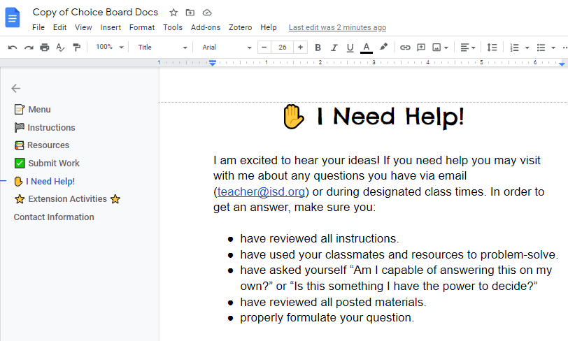 SHSUEdLibrarian's tweet photo. Learning so much at #TCEA21! Love this idea from @friEdTechnology to create a linked TOC in choice boards to encourage learner autonomy #friEdfan #istecert https://t.co/inEWUNmyK2
