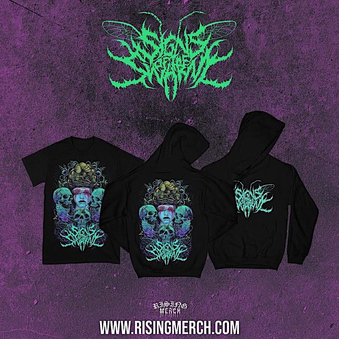 signsoftheswarm's tweet image. “THE COLLECTION” Official Merchandise is available now via @IndieMerchstore and Rising Merch!!
The skulls are etched with “KK” (Kublai Khan) and “MS” (Molotov Solution) to honor the features from this track!
These items are extremely limited, so hit the link in our bio NOW!!