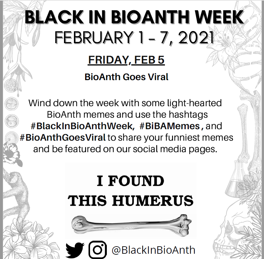 BlackinBioAnth's tweet photo. Since today is also the end of the work week, we want to add some laughs to the TL by asking everyone in our community to share their favorite BioAnth memes! Don't forget to tag us #BioAnthGoesViral #BiBAMemes #BioAnthGoesViral https://t.co/p2UirdCOoK