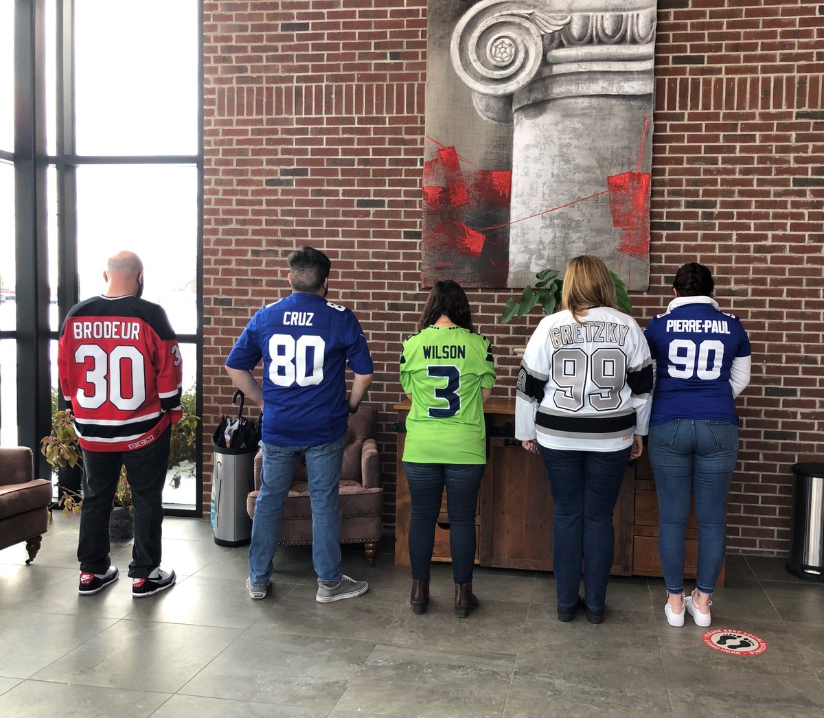 REDCOMLLC's tweet photo. Our team is celebrating the Super Bowl early by "sporting" their favorite jerseys! Roberto Martinez, Vice President of Architecture, wanted to make sure you all saw his smile, even with his mask on! ๐
#NJConstruction #NJArchitecture #NJEngineering #SuperBowl #SuperBowlSunday https://t.co/E5VxPNPwnH