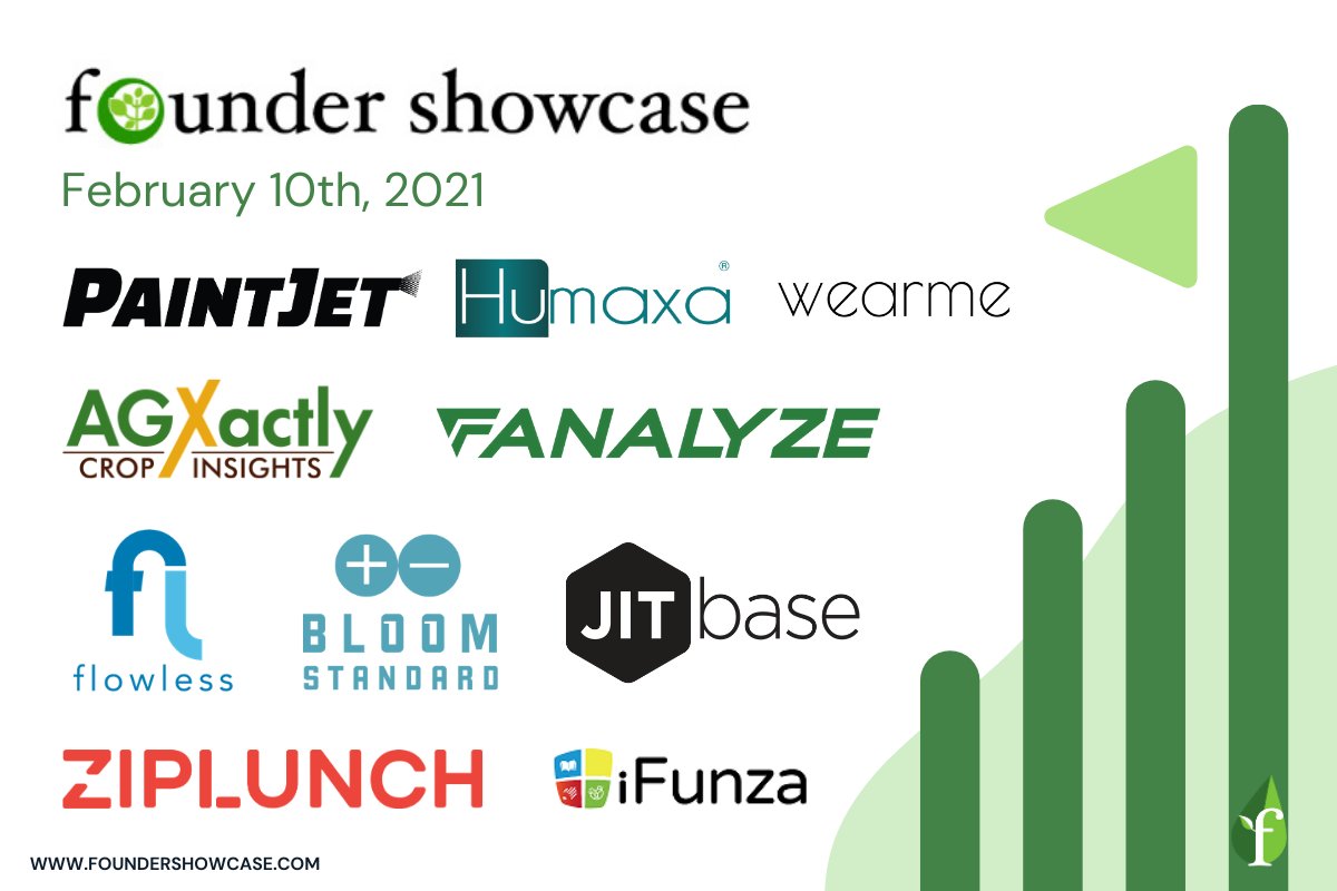 founding's tweet photo. 📢10 #Startups Selected to #Pitch Live in the February 10th Global Founder Showcase: https://t.co/fKqiPTbk6Z featuring #PaintJet, @fAnalyze, #AgXactly, @HumaxaInc, #Flowless, #Wearme, @jitbase, @BloomStandard, @ZipLunch, &amp; @funza_i
 
#FIworldwide #entrepreneurs #tech #founders https://t.co/6ZVJGFfBBZ