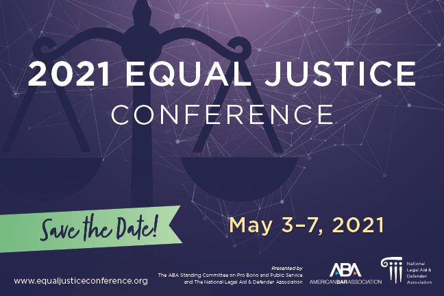 NLADA's tweet photo. Registration is NOW OPEN for the 2021 Equal Justice Conference! #EJC21 is a one-of-a-kind opportunity to learn from and connect with fellow #LegalAid and #ProBono advocates from across the nation. Join us online this May: https://t.co/gSEvrOv40R https://t.co/LYNOIL62x9