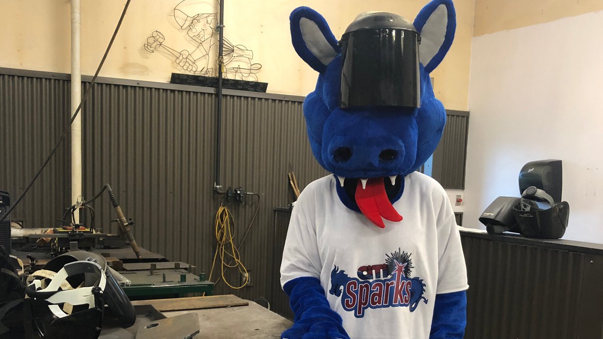 CiTi_BOCES's tweet photo. We think sparky may need a bigger Welding helmet ... do they come in size extra, extra large head? #CTEMonth #BuildYourFutureWithCTE https://t.co/8JTzi85kiN