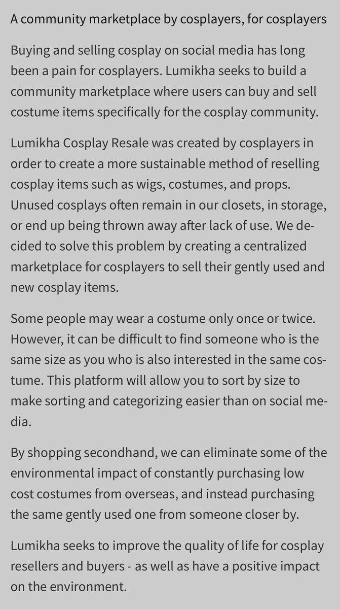 the shop will make it easier for all of us to find second hand cosplays and also selling stuff we don't need anymore. This way we can give things that are already produced a new chance instead of having company's create new things for us.