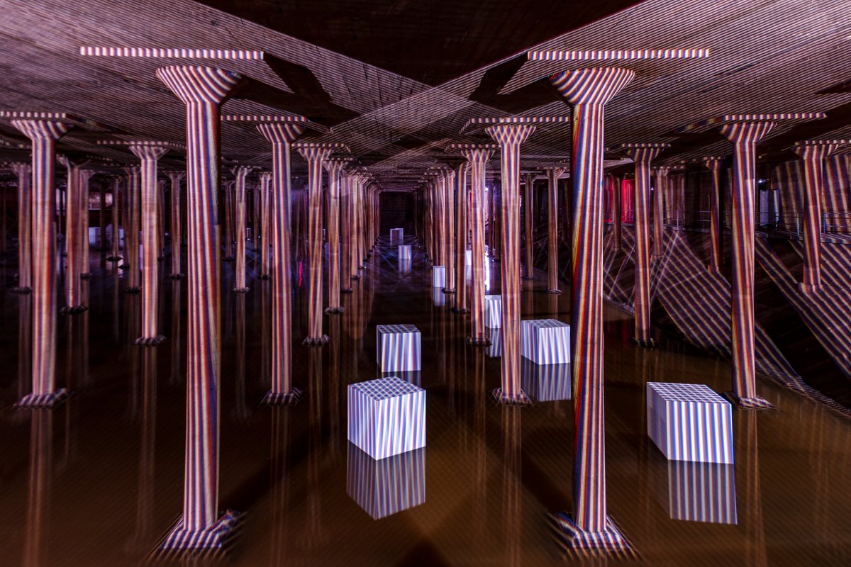 buffalobayou's tweet photo. #FlashbackFriday to the first 2 #BBPCistern art exhibits: "Rain" (Magdalena Fernández) &amp; "Spatial Chromointerference" (Carlos Cruz-Diez). Continuing to fulfill our goal of presenting immersive experiences, a third installation in the Cistern will debut mid-March! Stay tuned! 🕔🪐 https://t.co/RcugYqtX2P