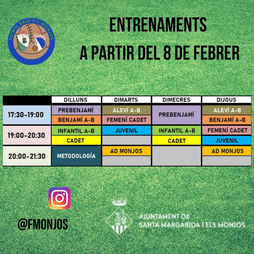 TORNEM!!!!! Ens posem mans a l'obra el proper dilluns 8 de Febrer. Horaris de Dilluns a Dijos, Divendres NO s'entrena

<a href="/smmonjos/">Ajuntament de Santa Margarida i els Monjos</a> #futbolpenedesenc #futbolcat #futbolbase #futbolfemenino #ORGULLOSA #admonjos #fbmascatarro