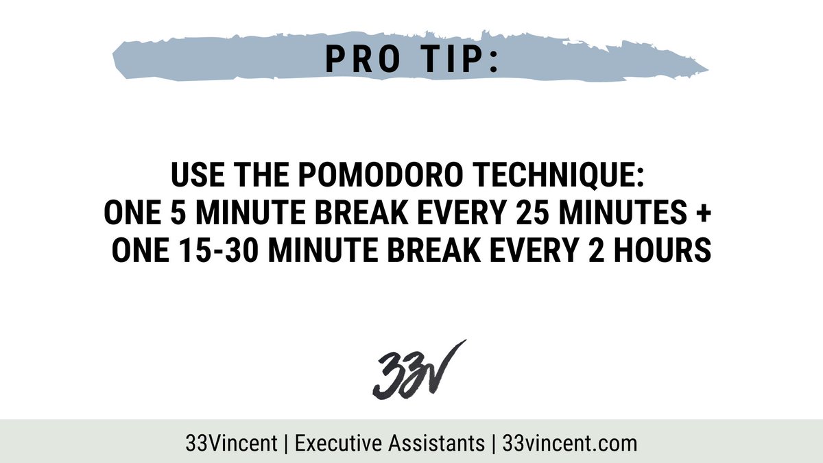 33__Vincent's tweet photo. You're more productive when you take regular breaks. Try out the famous Pomodoro Technique!
#Produtive #ProductiveDay #ProTips #ExecutiveAssistant #ExecutiveAssistants #ExecutiveAssistantLife #33Vincent #Pomodoro https://t.co/h6l5nfunvw