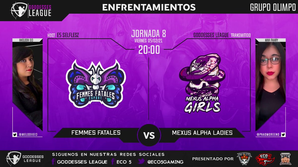 Acompañen a Ladies de <a href="/FFatalesEi3/">Femmes Fatales 🦋</a> en su enfrentamiento en contra de <a href="/MexusAlpha/">Mexus Alpha</a> 
@MeLODiiEi3 
@NoiLy6od 
<a href="/Teenta_/">Tentative</a> 
<a href="/NRuxdel/">Nina</a>
