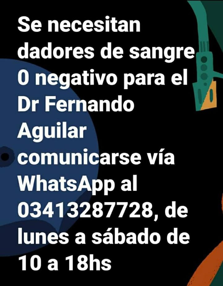 #ATENCION #Rosario se necesitan #DadoresDeSangre 0(-) para el Dr. Fernando Aguilar por favor si no podes donar, ayuda a difundir. Gracias <a href="/EliOriti/">Eli</a> <a href="/leodelga2/">Alberto Leonardo Delgado</a> <a href="/RosSolidaria/">𝘙𝘰𝘴𝘢𝘳𝘪𝘰 𝘚𝘰𝘭𝘪𝘥𝘢𝘳𝘪𝘢</a> <a href="/CalleDeRosario/">CalleDRosario</a> <a href="/LinksSolidarios/">Links Solidarios</a> <a href="/SolidarioRt/">Solidarios 🇦🇷</a> <a href="/yanquee/">Jorge Bombau</a> <a href="/Yojuanjunco/">Juan!</a> <a href="/apurainfo/">apurainfo</a> <a href="/TransitoRosari/">Transito en Rosario</a> <a href="/OjoPrensa/">Ojo de Prensa</a>