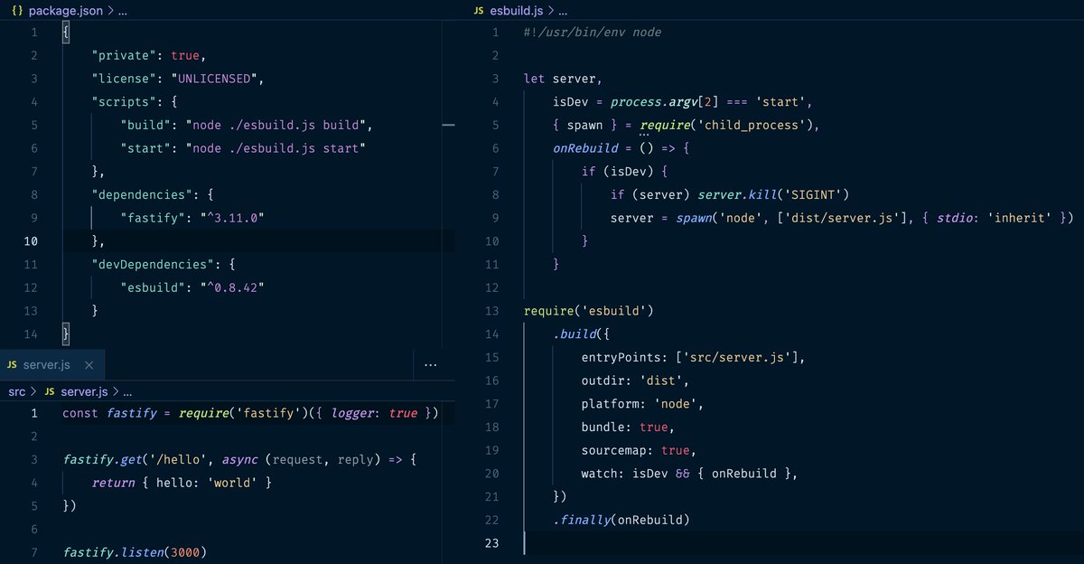 osdevisnot's tweet image. Fastest #fastify dev setup based on #esbuild. #javascript  #typescript #webdev #TechTwitter 
 gist.github.com/osdevisnot/365…