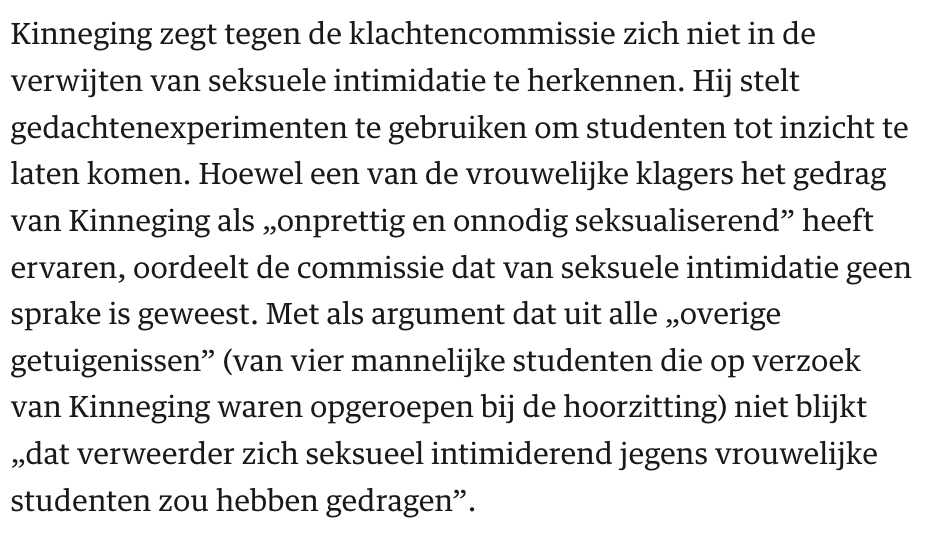 NatalieScholz's tweet photo. Er staan veel schokkende dingen in het NRC stuk over Kinneging. Maar het meest schokkende is op welke manier de klachtencommissie van de Universiteit Leiden heeft geconcludeerd dat er geen sprake was van seksueel intimiterend gedrag.

😱

Gebeurt dit echt in 2021? https://t.co/MP7IzHZygQ