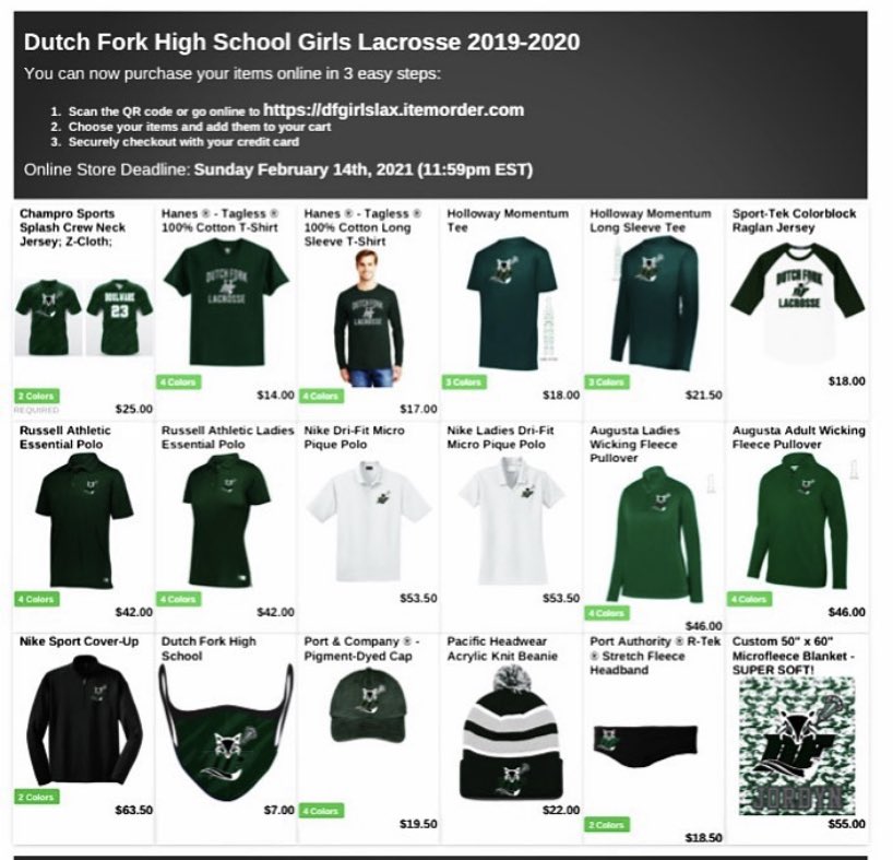 LadyFoxesLax's tweet photo. Players don’t forget to purchase your REQUIRED warmup shirt.  Store closes at 11:59 pm Sunday, 2/7. https://t.co/YpDGzVr2eV