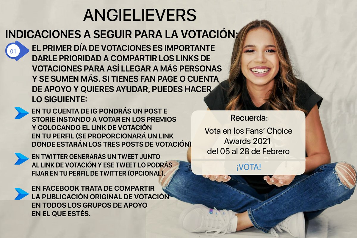 wirrosdeangiemx's tweet photo. ⚠️ANGIELIEVERS⚠️
Hoy a las 8:00 pm 🇲🇽🇭🇳 se abren las votaciones para los Fans Choice Awards donde nuestra Queen @Angiefloreshn  está nominada en la Categoría Urbano Juvenil
🔹 Estas son las indicaciones a seguir 
🔹 RT para Difundir
🔹 Puedes compartir en otras redes sociales https://t.co/Tv7uCV4Rlb