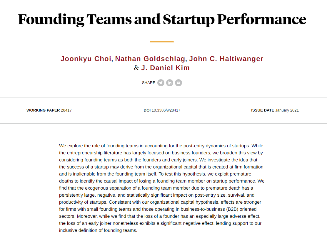nberpubs's tweet photo. Loss of a founder has an especially large adverse effect, but the loss of an early joiner also exerts a significant negative effect, from Joonkyu Choi, Nathan Goldschlag, @JHaltiwanger_UM, and @jdanielkim https://t.co/eGCq5RhvTH https://t.co/oTMR9Q4m9P