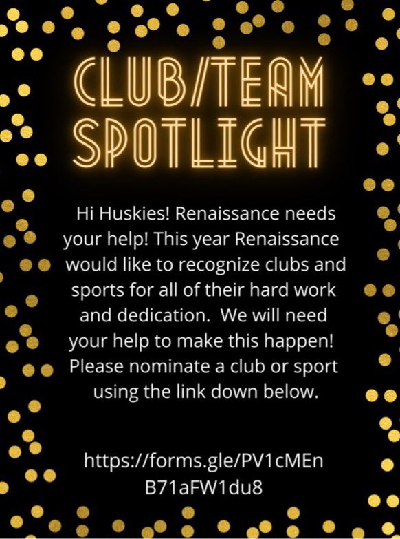RenaissanceCehs's tweet photo. Nominate your club or sports team to be featured in our Club/Team Spotlight! The link is down below❤️🖤 @Cen10Huskies @cen10_asb https://t.co/RB1ShyywtX https://t.co/T6H4udVbQU