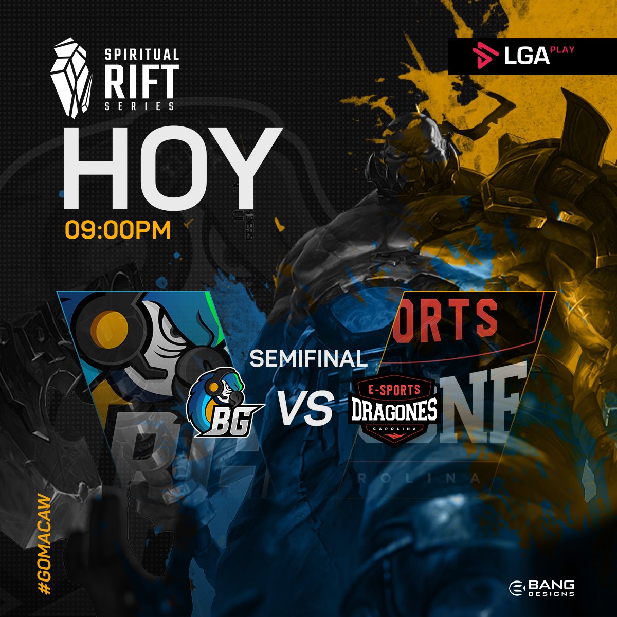 Llego el día! 
Hoy a las 9:00 pm estaremos jugando la Spiritual Rift Series de la <a href="/LGAplay/">LGAPlay - Esports Venezuela 🇻🇪</a> ya en semifinal. 

Esperamos contar con su apoyo en este gran encuentro contra Dragones UC. 

#GoMacaw #spiritualriftseries #leagueoflegends #srs
