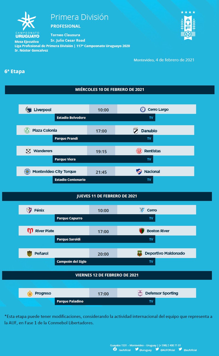 El calendario de la cuarta fecha del Torneo Clausura del fútbol uruguayo:  partidos, días y horarios