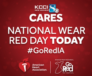KCCINews's tweet photo. Are you wearing red today? Join KCCI and @AHAIowa in celebrating National Wear Red Day to raise awareness for cardiovascular disease among women. #GoRedIA #GoRedForWomen https://t.co/unfuE7VOz1