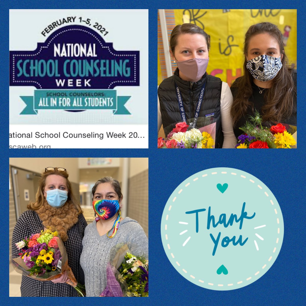We 💙our School Counselors! Mrs. Cruz-Reis, Mrs. Clermont, Ms Kaizer and Ms Tamburro and Mrs Nussbaum (not pictured) help all students succeed! Thanks for your thoughtful program planning, guidance, and heartfelt caring and encouragement @HartfordPromise @Hartford_Public 
#NSCW21