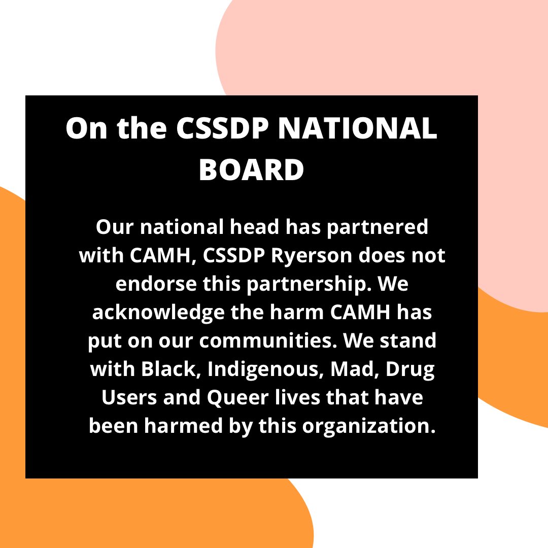 Students4HR's tweet photo. This is not breaking news, as CSSDP Ryerson has consistently held a firm stance against violent and carceral institutions such as CAMH. However, in light of our National board’s recent partnership, we felt the need to publicly reiterate our stance and alignment https://t.co/nq7LUAAiXj