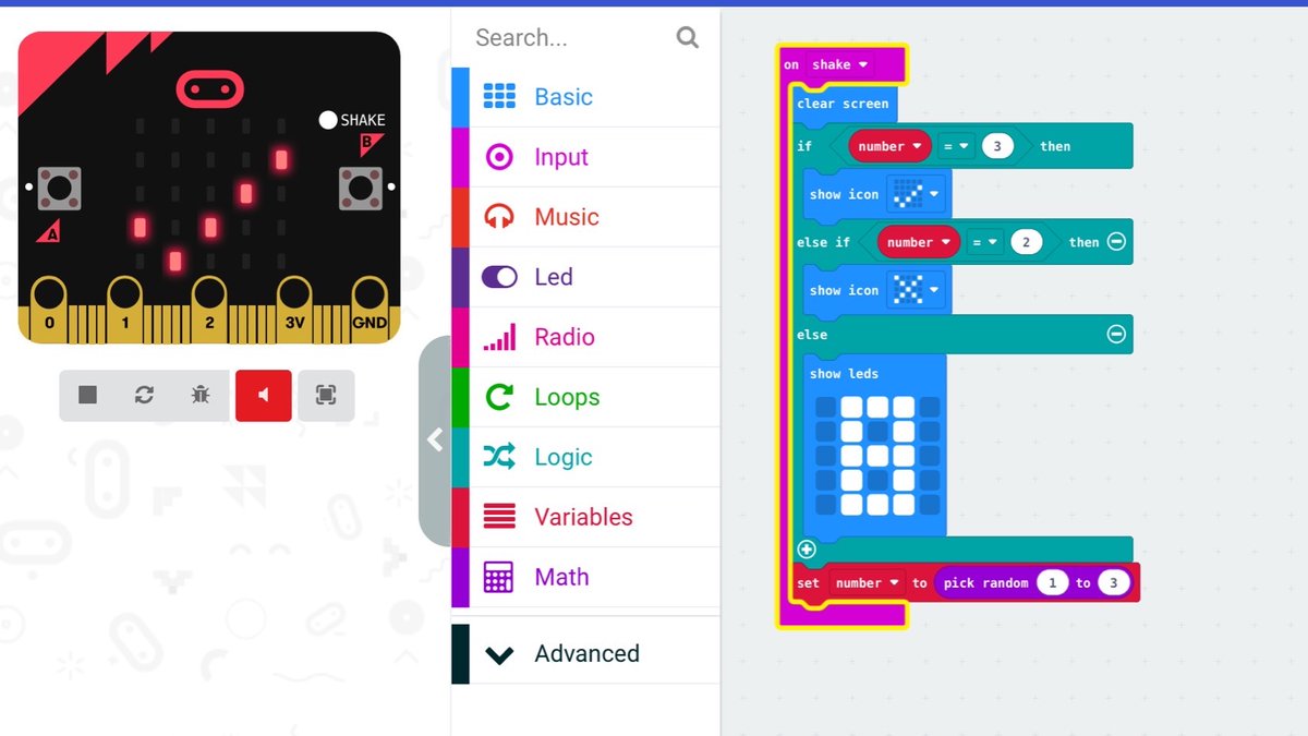 PutneyHighCS's tweet photo. Using the Micro:bit simulator to create a Magic 8 Ball 🎱 @microbit_edu @putneyhigh Y7  Olimpia  B  #coding #remotelearning https://t.co/cbm96X6KL1