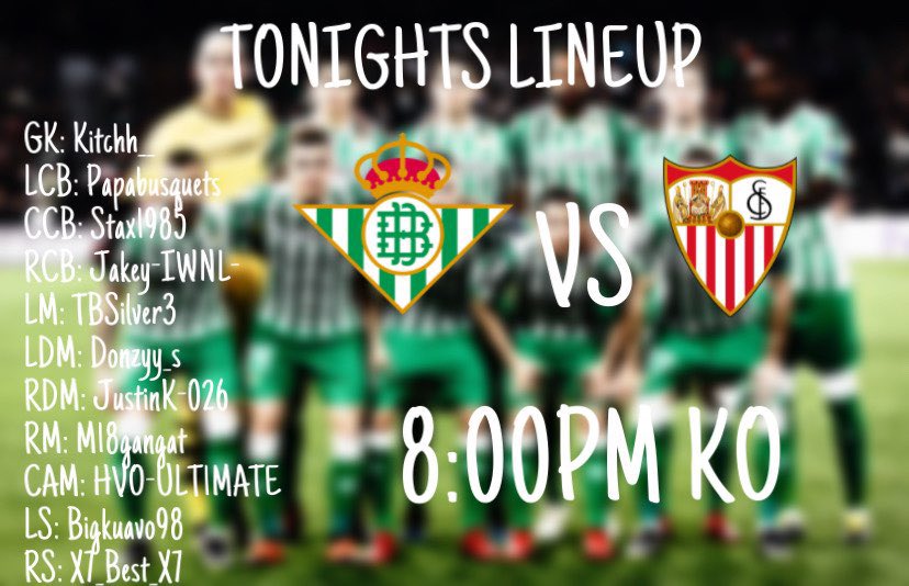 VFL_RealBetis's tweet photo. Following up after some great results on the sunday as well as a good result mid week, this is how we look to line up against some tough opponents in @VFLSevillaPS5.

@TheVFL_ https://t.co/JK02XFRlcL