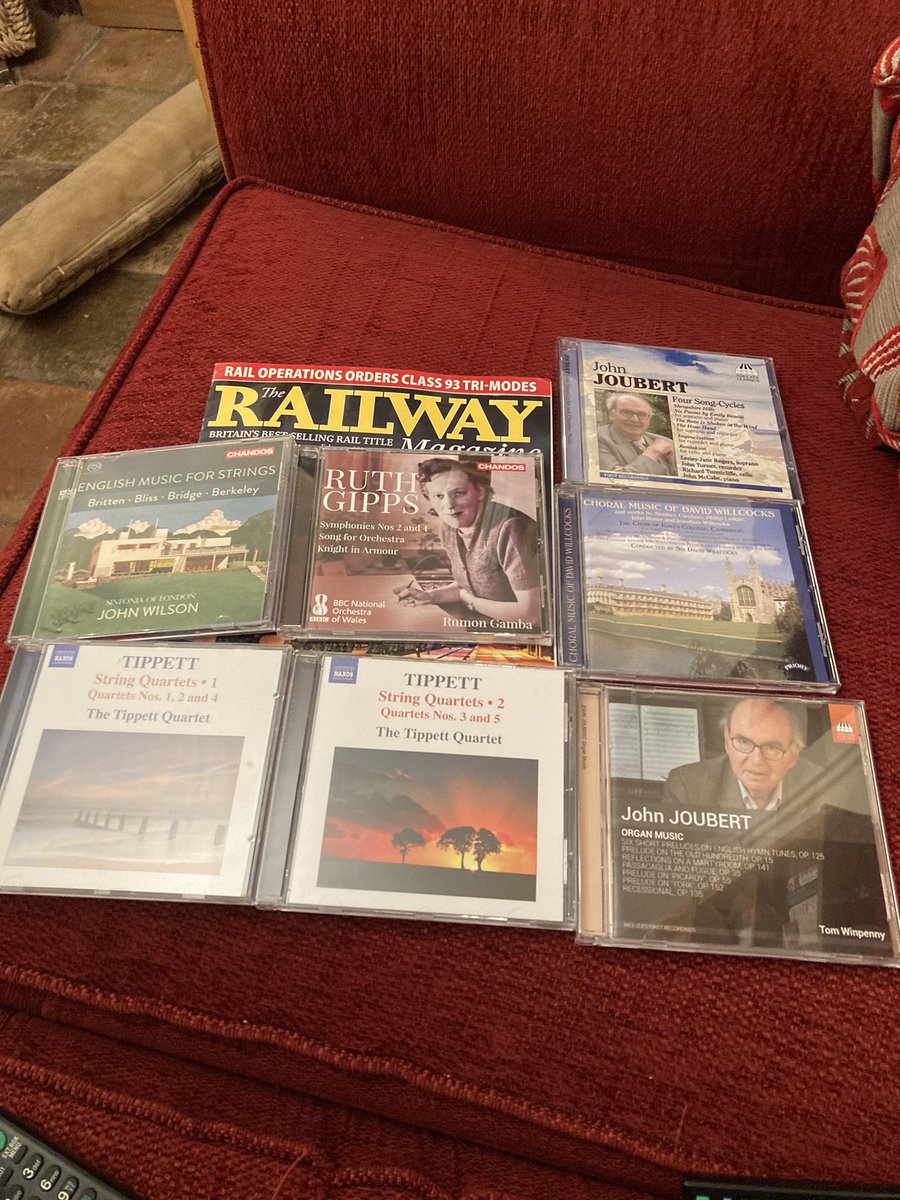 robertflute's tweet photo. I’m home to a most splendid 💿🎶package @PrestoMusicCom @joubertcomposer @BrittenOfficial #Gipps #Willcocks @MusicTippett @ChandosRecords @SinfoniaOfLondn oh and @RailwayMagazine 🚂🚅🚞🚄🚆 https://t.co/0U6KGkBUfI
