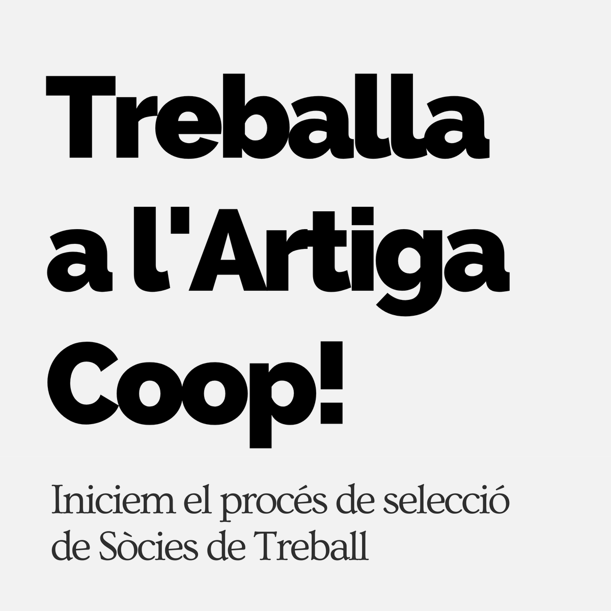 Artigacoop's tweet photo. Vols treballar amb nosaltres?
💥 Iniciem el procés de selecció de 3 sòcies treballadores de l'Artiga Coop!

👉🏿 Tota la info, perfils i descripció de llocs de feina a https://t.co/gDlXEqS9zd

Comparteix aquesta oportunitat de seguir construint l'#ArtigaCoop com a sòcia de treball! https://t.co/Qxbf5wZXov