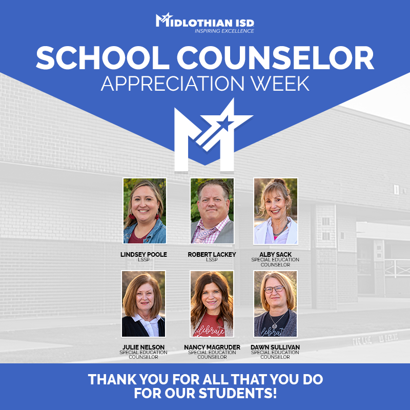 MidlothianISD's tweet photo. Our counselors love our students and make special connections to support student success. We are thankful and appreciative for them and all that they do! Thank you for celebrating our counselors this week with us! #MISDProud #NSCW21 https://t.co/M8XEzi9tFe