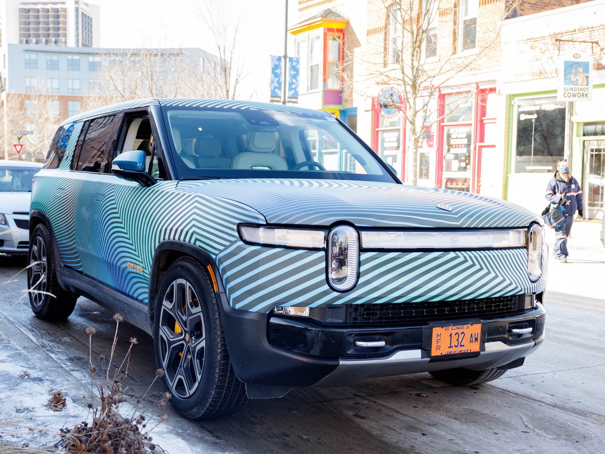 Spotted today in Uptown Normal: <a href="/Rivian/">Rivian</a>’s R1S sport utility vehicle out in the wild. Find all our coverage on the #electricvehicle company at WGLT.org/Rivian. #ev #rivian #blono