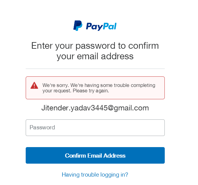 jitenderyadv's tweet photo. @PayPal @AskPayPal Not able to verify my email address for my Paypal account: Jitender.Yadav3445@gmail.com. Below is the error I am getting. https://t.co/L2oGmx3vx4
