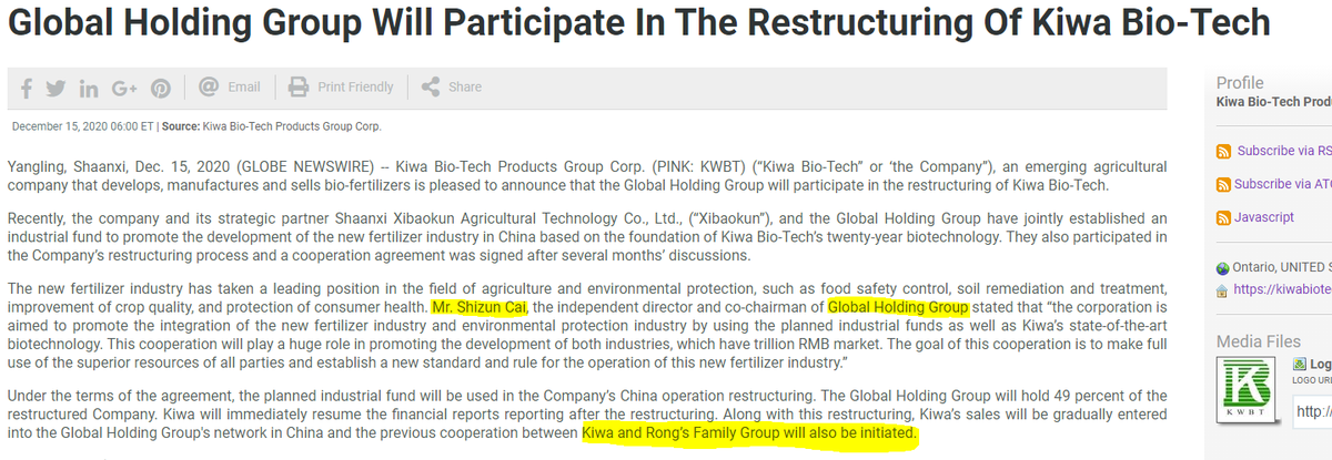 Lets start with why i posted a picture of Jack Ma. Beside him is Cai Shizun, a well known businessman in China who is the co-chairman of Global Holding Group who in December 2020 announced that they are merging with KWBT and now own 49% of the company.