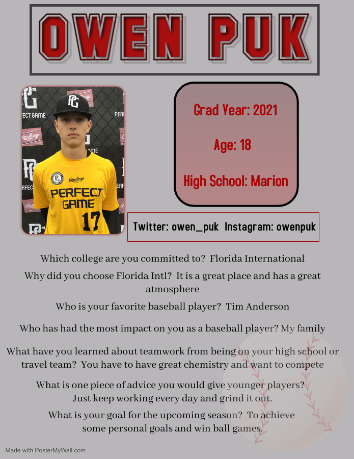 Perfect Game Indoor Facility (@perfectgamehq) on Twitter photo For our 2nd "Follow Friday", we are featuring Owen Puk, a 2021 <a href="/FIUBaseball/">FIU Baseball</a> commit from <a href="/Marion_Baseball/">Marion Baseball</a> & @Marion_Indians
Check out his bio! Twitter: <a href="/owen_puk/">Owen Puk</a> / Instagram: owenpuk
We wish you the best of luck in your final high school season! For our 2nd "Follow Friday", we are featuring Owen Puk, a 2021 <a href="/FIUBaseball/">FIU Baseball</a> commit from <a href="/Marion_Baseball/">Marion Baseball</a> & @Marion_Indians
Check out his bio! Twitter: <a href="/owen_puk/">Owen Puk</a> / Instagram: owenpuk
We wish you the best of luck in your final high school season!