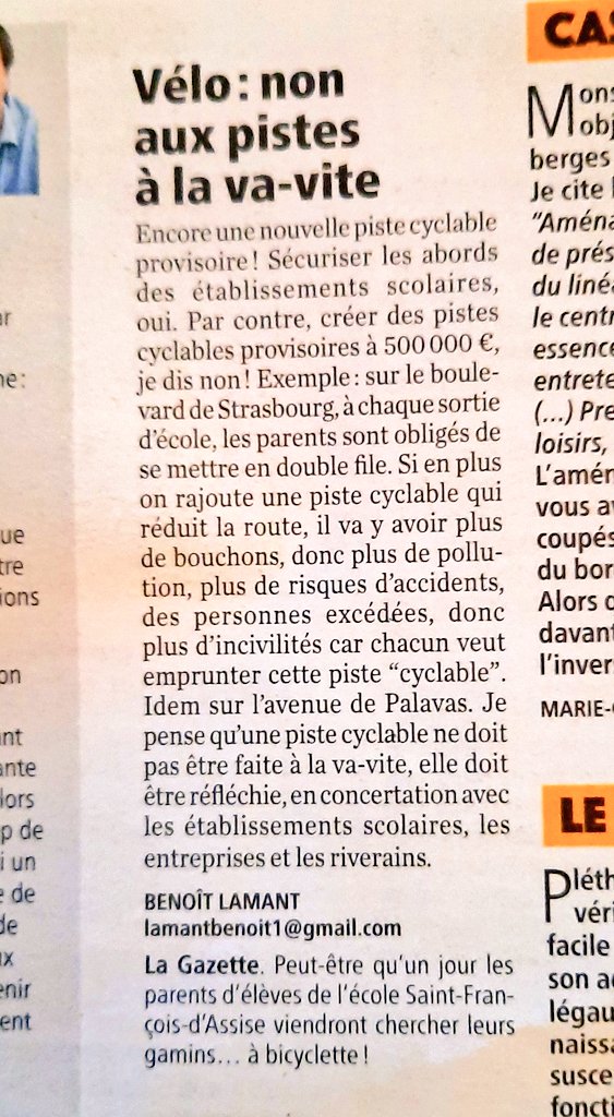 lamantbenoit34's tweet photo. Acheter la presse
A lire cette semaine dans la gazette
#monconstat #velo #Montpellier
#bouchons #pollution
#risquesdaccidents #excedés #incivilite #riverain #pistecyclable #securiser #budget #etablissements #scolaires https://t.co/9Kley0qaHB