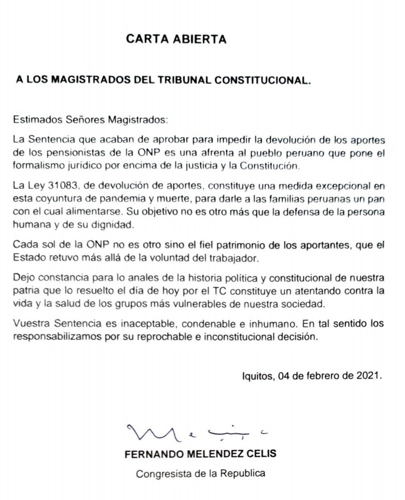 fernandomelcel's tweet photo. #ONP
CARTA ABIERTA A LOS MAGISTRADOS DEL @TC_Peru,
@exitosape
@BancadaAPP
@congresoperu
#ONPNuncaMas https://t.co/4DxG41zE1V