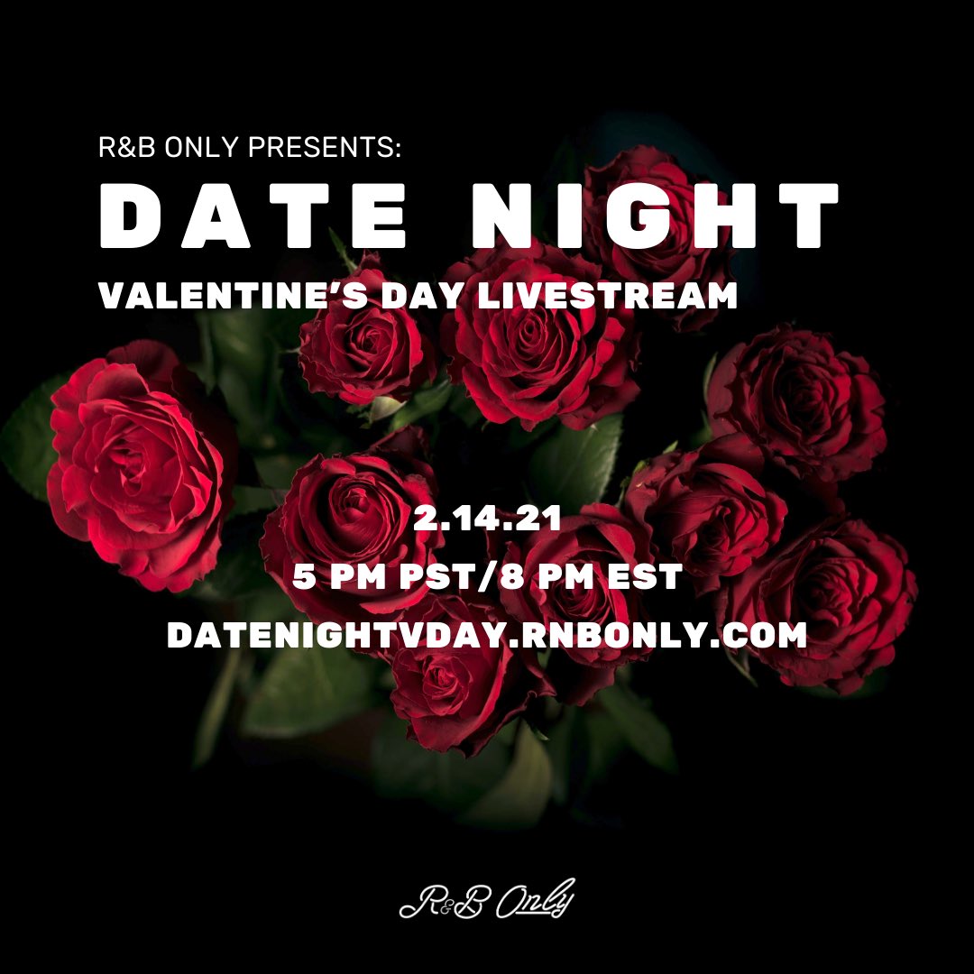 Don’t be stuck at home with no plans on Valentine’s Day. 

Celebrate love w/your boo or besties for a special Date Night livestream w/@tiarathedj! ❤️ 

Discounted tix are available now for 24 hrs. Tap the link below &amp; grab your tix now! 

🔗: datenightvday.rnbonly.com 

#RNBONLY