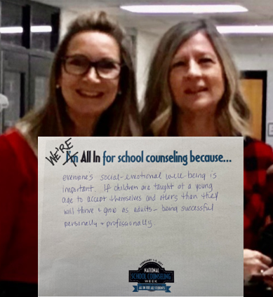 LibertyES1's tweet photo. Our final day of celebrating our two amazing counselors, Dr. Poindexter and Mrs. Bennett. "We're ALL IN for school counseling because...". #NSCW21 #CCSDcares #bethatperson #bekind #wwabt @ASCAtweets https://t.co/4gYl8FKtI3