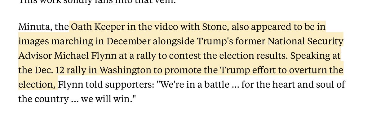 BREAKING: Some  #OathKeepers w/Roger Stone on morning of Jan 6th seen at  #Capitol siege. One also seen flanking Mike Flynn in December.Join me in acknowledging  @CTExposers (they lead the digging, follow them!) + talented  @trbrtc &  @btdeckerStory:  https://abcn.ws/3cK9jB3&nbsp;