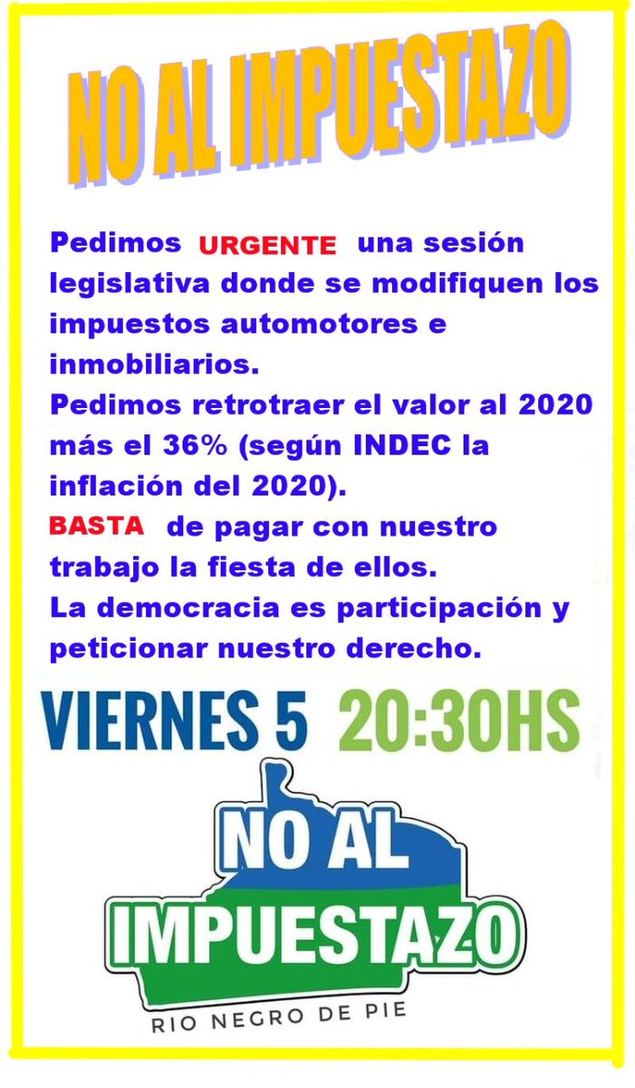 En Roca le decimos NO al Impuestazo! 
Mañana nos movilizamos a las 20.30 💪🇦🇷
#NoAlImpuestazo