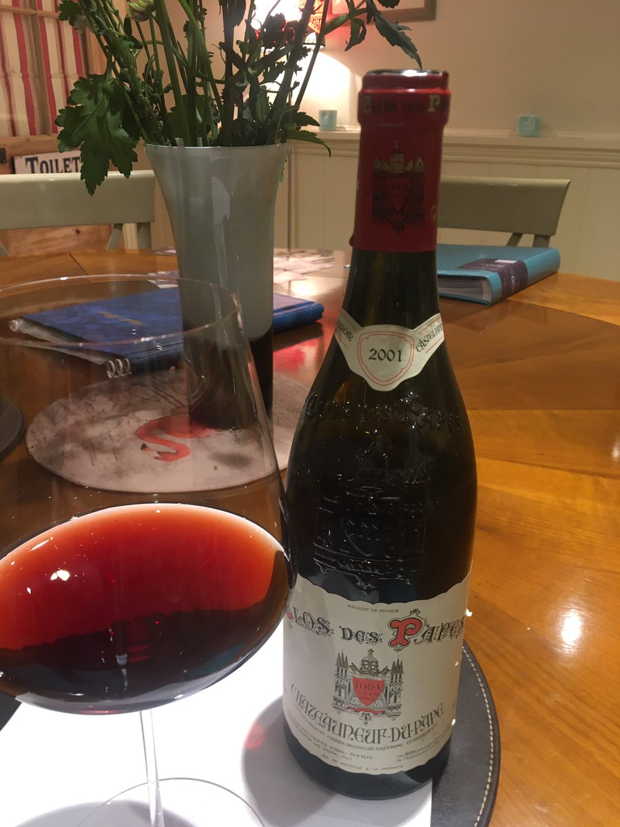 Superb 20 year old Clos des Papes with some oxtail tonight. Elegant, fully resolved with herbal and soil elements. Cool fruit lingers with a lace like structure. Just 14% too. <a href="/DrinkRhone/">Drink Rhone</a>