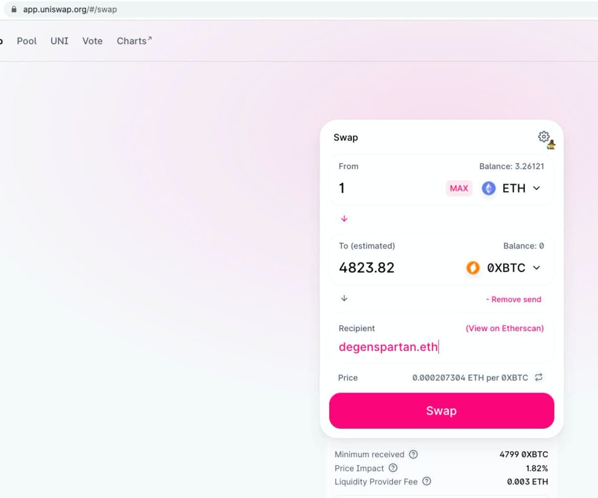 Scammer turned on advanced mode in Uniswap which allows to choose a different recipient of the swap. In this case Degen.Note: this is a cool feature for other purposes obviously (3/5)