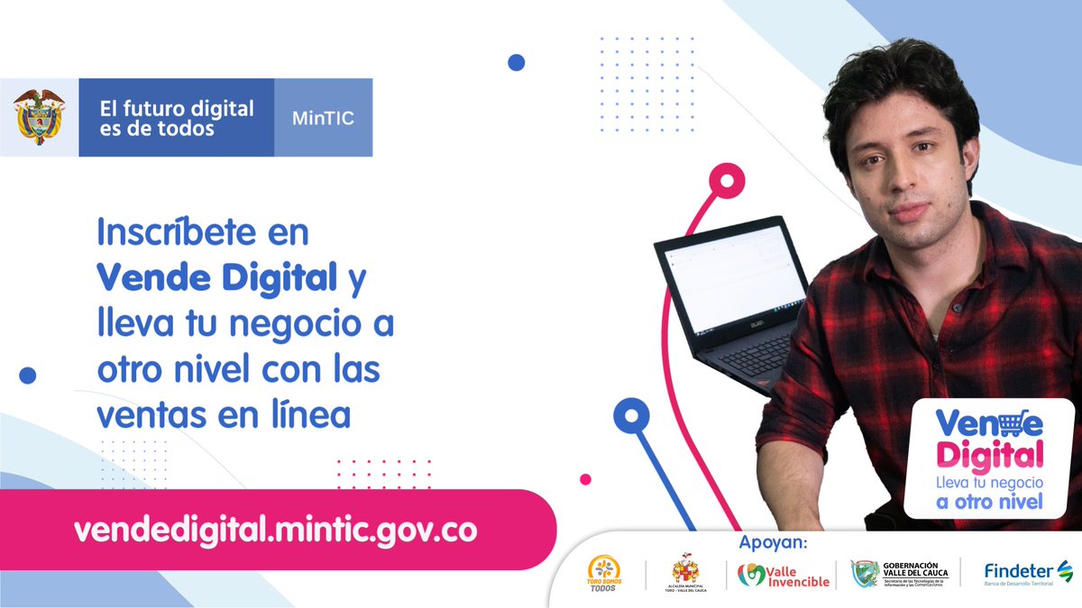 La Alcaldía de Toro Valle apoya la iniciativa de Ministerio de las TIC con el proyecto Vende Digital por esto Lleva tu negocio a otro nivel "Quiero Vender en línea" #ToroSomosTodos
#VendeDigital
#MinTIC
#AlcaldiadeToro