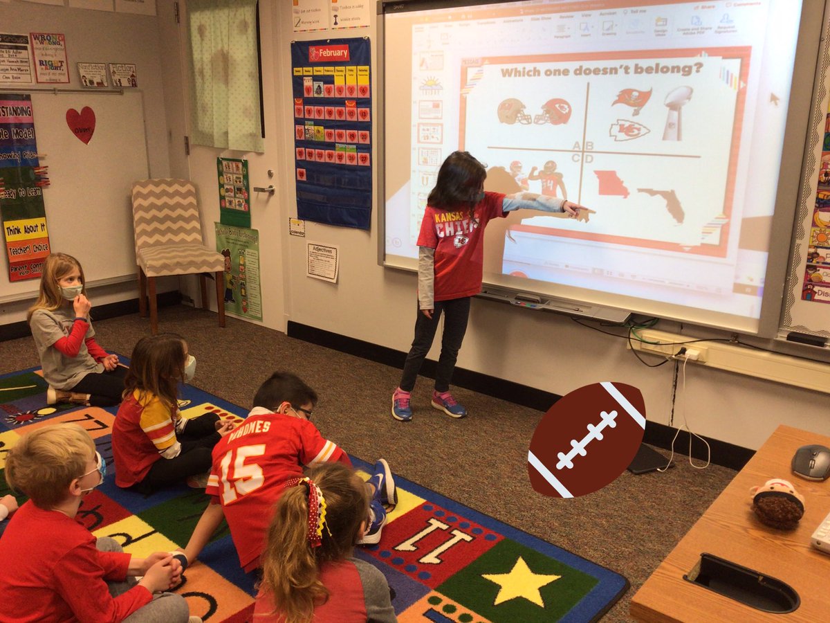OHEAGreen's tweet photo. We can hardly wait to watch our favorite Chiefs team play for the second year in a row in the Super Bowl!  Started our morning with a special Chiefs-themed Which One Doesn’t Belong during Morning Meeting 🥳 https://t.co/C4fdEEkSdJ